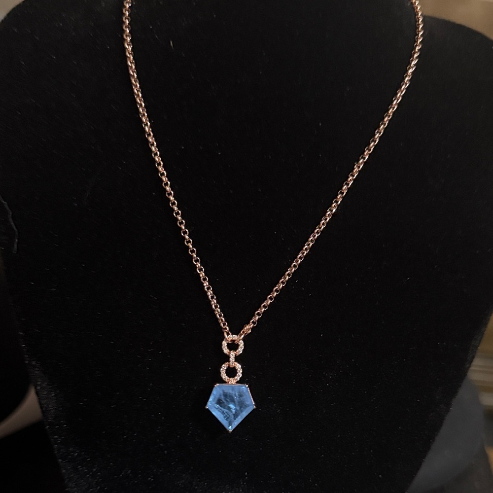 BP “Braver Now” Rose Gold Chain Necklace with Blue Quartz Pendant